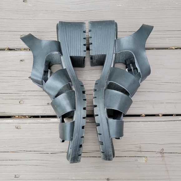 Vintage 90s y2k MIA Black Greek Fisherman Chunky Platform Jesus Sandals 8.5 - Picture 3 of 8